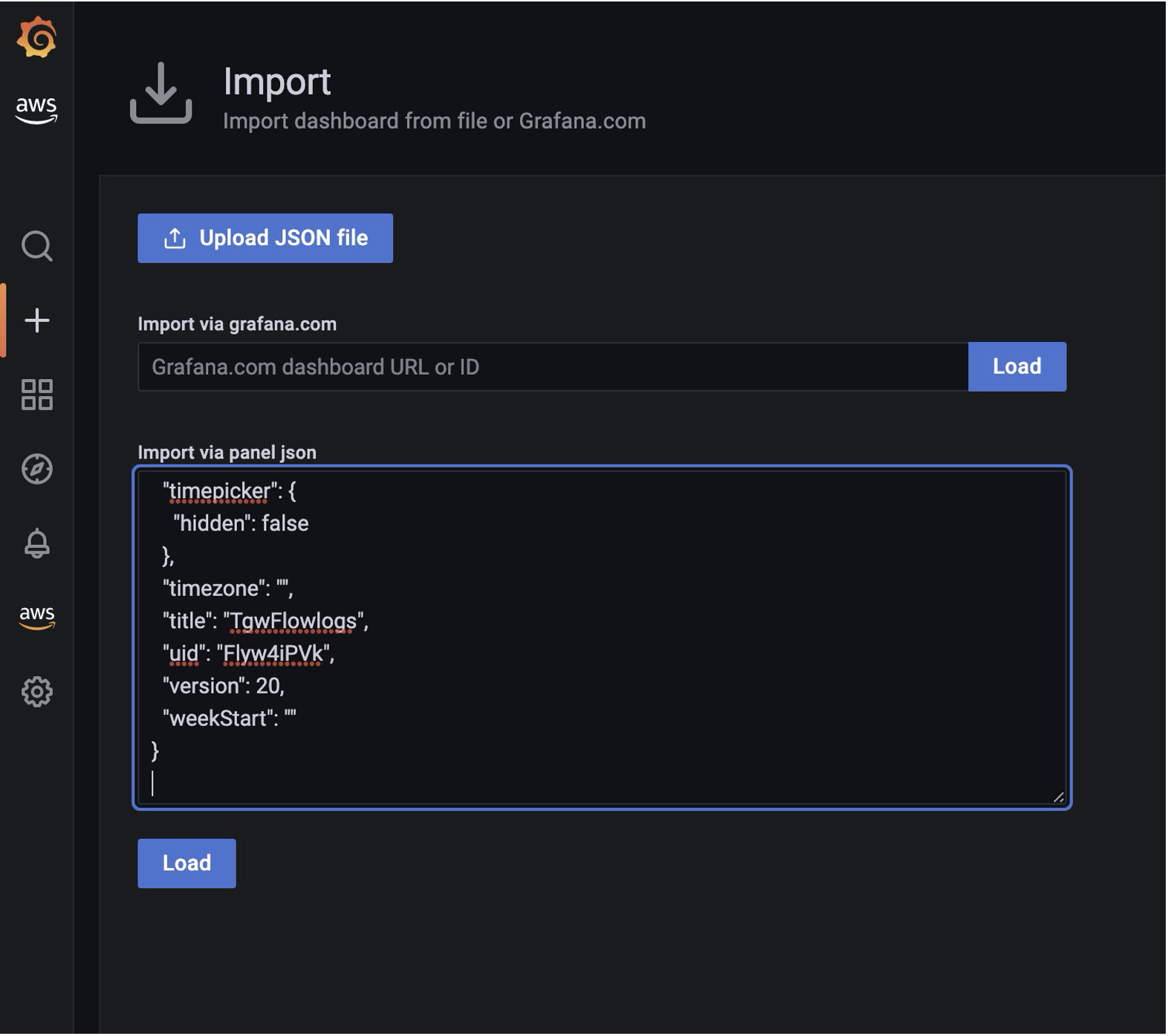 Demonstrates the how to import the sample Grafana dashboard template